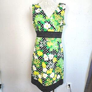 D By Ltd Green Floral Sleeveless V Neck Aline Women's Dress Size 14
